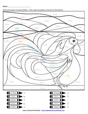 Mystery Picture Subtraction Worksheet - Rooster