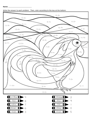 Mystery Picture Subtraction Worksheet - Rooster