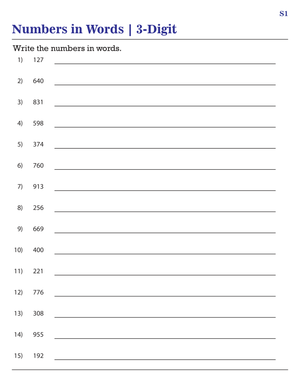 Numbers in Words - 3 Digit Practice