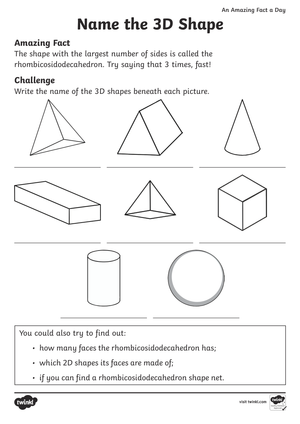 Name the 3D Shape Worksheet Practice