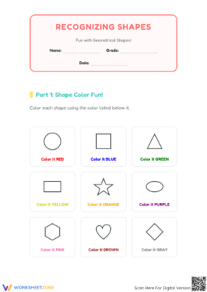 Printable Recognizing Shapes Worksheet | Kindergarten Math