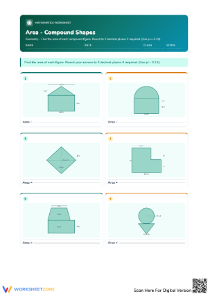 Practice Area of Compound Shapes Worksheet