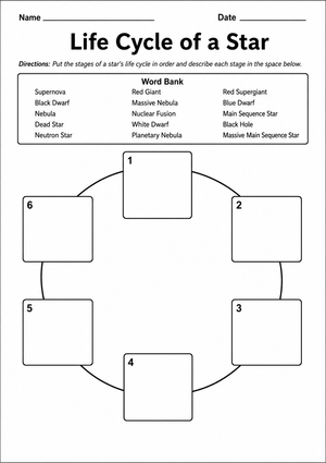 Grade 8 Star Life Cycle — Printable No-Prep Worksheet