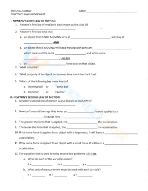 Practice Newton's Laws with this Worksheet