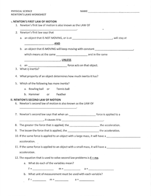 Practice Newton's Laws with this Worksheet