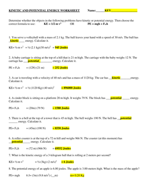 Kinetic & Potential Energy Worksheet | Grade 8 Essential