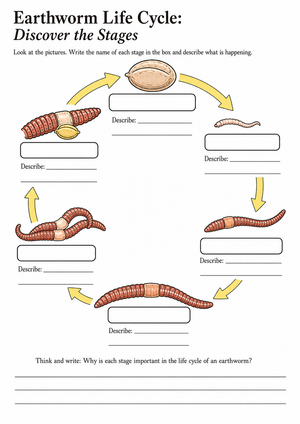 Earthworm Life Cycle Printable Worksheet | Grade 3 Science