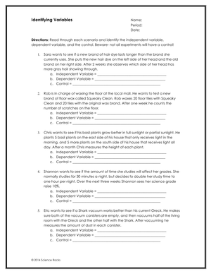 Identifying Variables in Science Worksheet