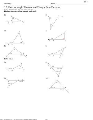 Exterior Angle and Triangle Sum Theorem Worksheet