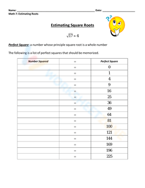 Square Roots Estimation Worksheet