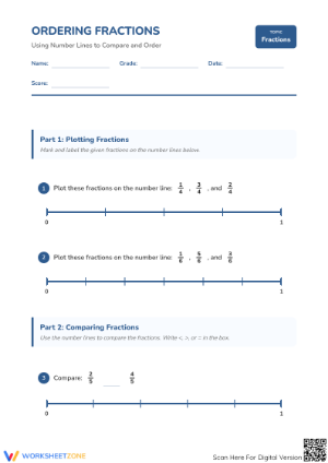 Printable Ordering Fractions Worksheet | Grade 3-5 Math