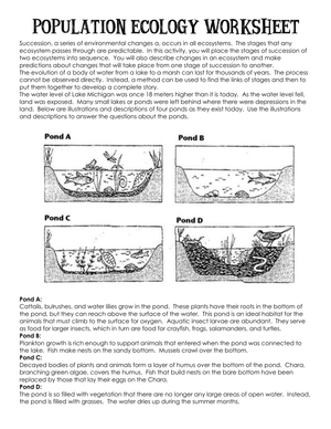 Population Ecology Worksheet