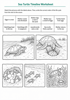 Sea Turtle Timeline Worksheet (3 Levels) | Grade 3 Ready