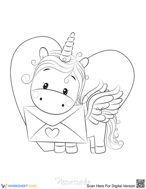 Essential Unicorn Love Letter Coloring Page | Grade K-2
