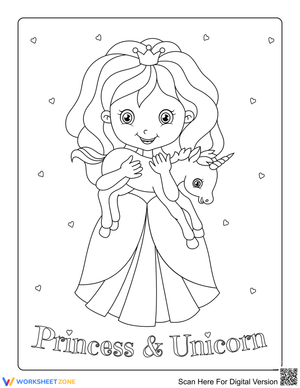 Princess Holding Baby Unicorn | Essential Coloring Page
