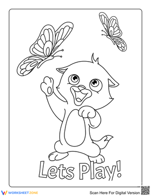 Cat Playing with Butterfly Printable Coloring Page