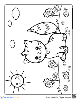 Cat in Flower Garden Coloring Page | Essential Printable