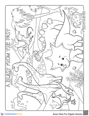 Dinosaur Prehistoric Scene | Printable Coloring Page