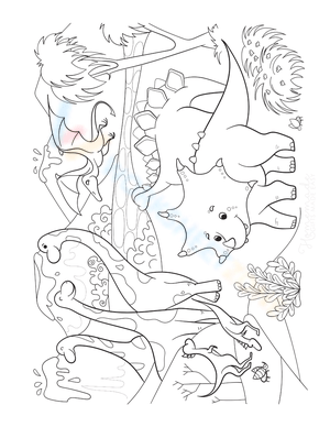 Prehistoric scene lots of dinosaurs