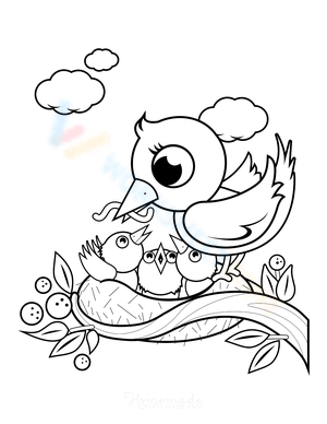 Mother Bird feeding chicks