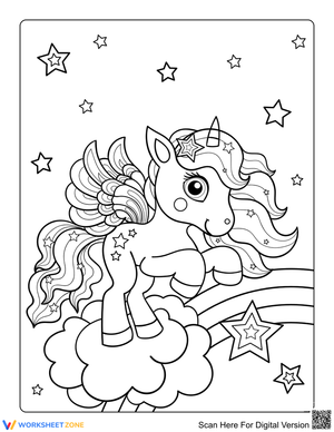 Baby Unicorn on Rainbow Printable Coloring Page | Grade K