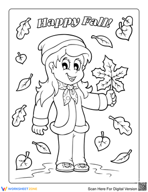 Girl in Autumn Leaves Illustration