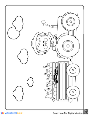 Boy Riding Harvest Tractor Illustration