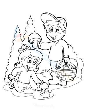 Children Foraging Mushrooms Illustration