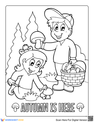 Children Foraging Mushrooms Illustration