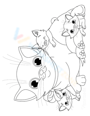 Cute Mother Cat with Kittens Illustration