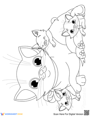 Cute Mother Cat with Kittens Illustration
