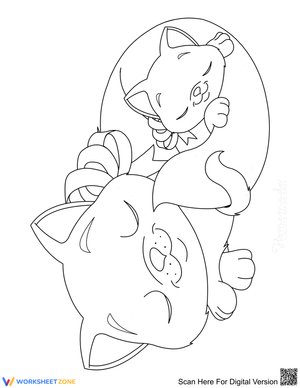 Sleeping Mother Cat and Kitten Illustration