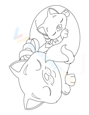 Sleeping Mother Cat and Kitten Illustration