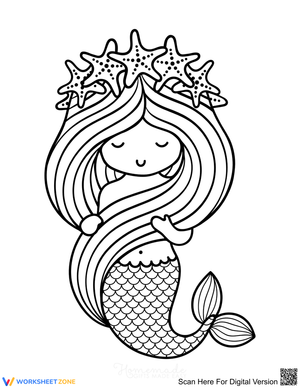 Cute Mermaid with Starfish Crown Illustration
