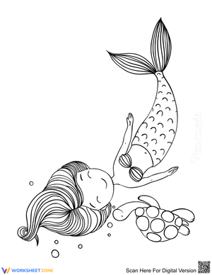 Cute Mermaid with Turtle Illustration