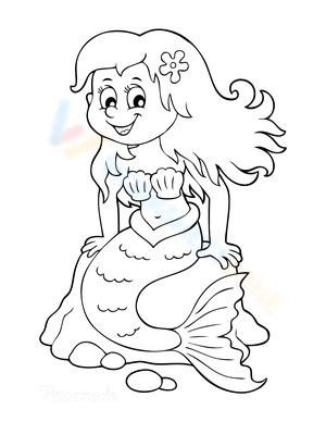 Cartoon Mermaid Sitting on Rock Illustration