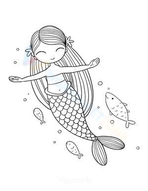 Sweet Mermaid Swimming Illustration