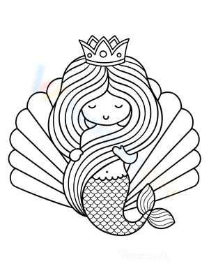 Crowned Mermaid with Clam Shell Illustration