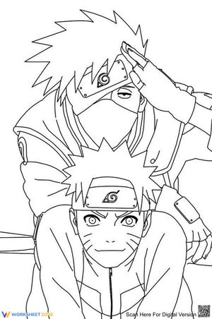 Naruto and Kakashi Anime Characters Coloring Page 