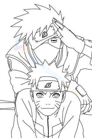 Naruto and Kakashi Anime Characters Coloring Page 