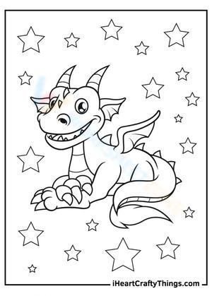 Cute Dragon with Stars Illustration