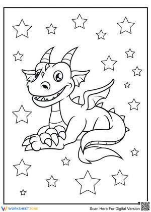 Cute Dragon with Stars Illustration