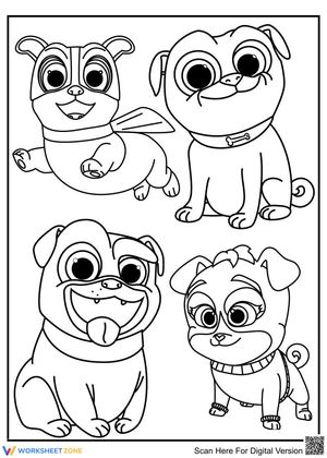 Four Happy Puppy Dogs Illustration