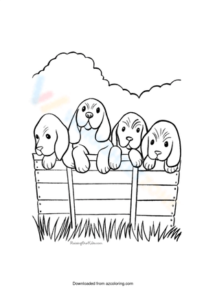 Four Cute Dogs on the Fence Illustration