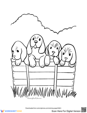 Four Cute Dogs on the Fence Illustration
