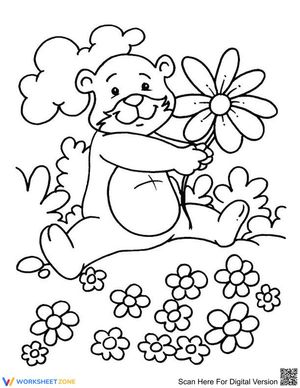 Bear with Spring Flowers Illustration Worksheet