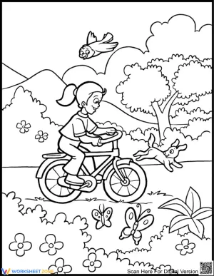 Girl Riding Bike in Spring Illustration Worksheet