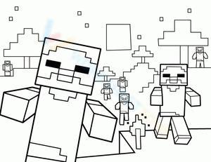 Minecraft Zombie Scene Coloring Page - Pixel Gaming Fun