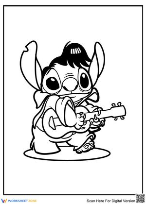 Stitch Playing Guitar Coloring Page 