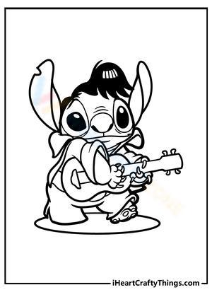 Stitch Playing Guitar Coloring Page 
